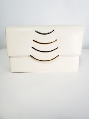 Elegant Cream Leather Clutch with Mixed Metal Accents